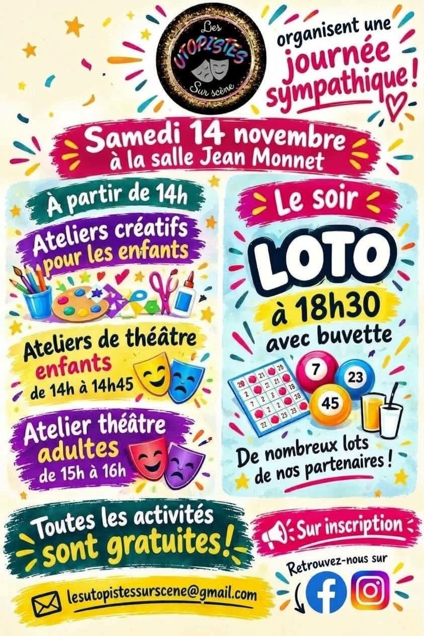 Affiche de l'événement Journée sympathique : ateliers créatifs, théâtre & loto